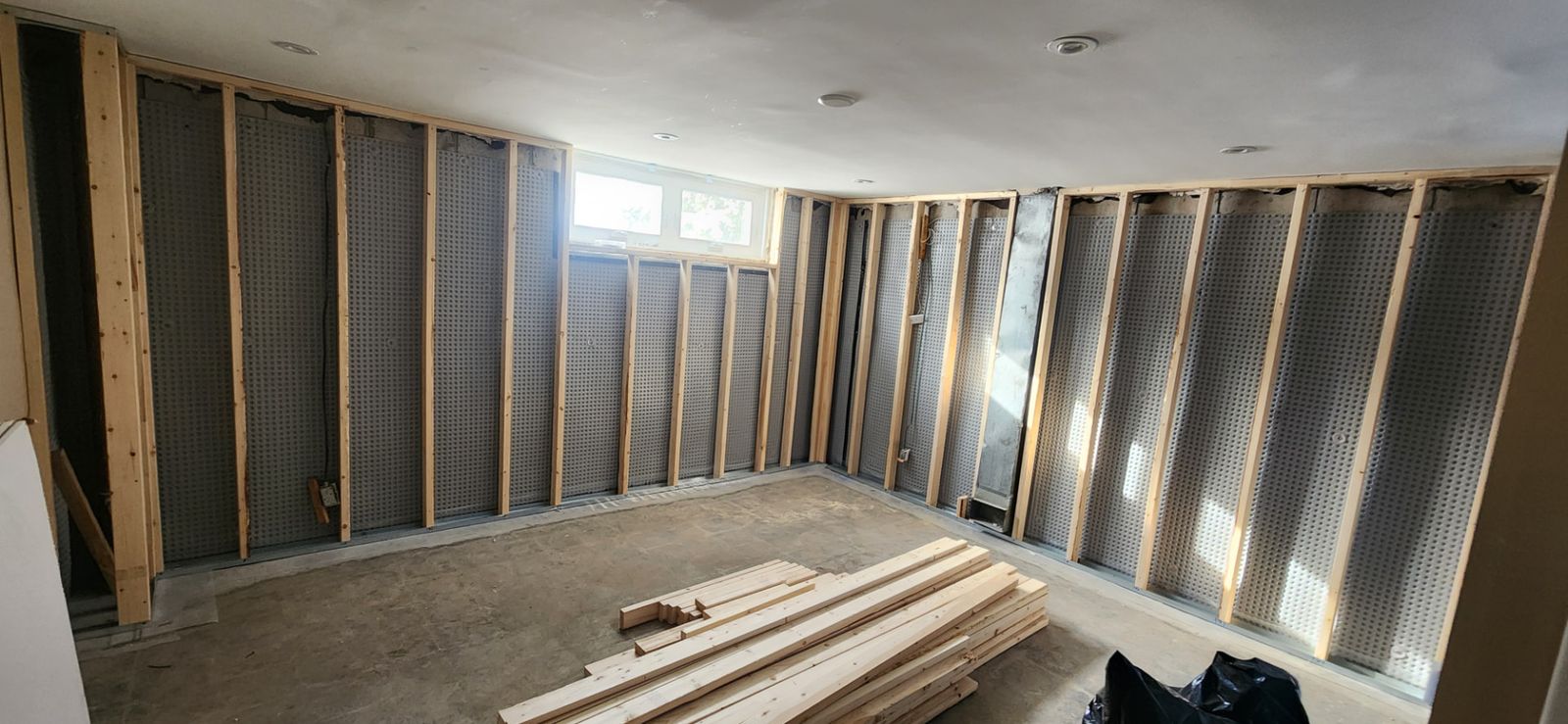 Before: Bedroom — taped seams and trim staging